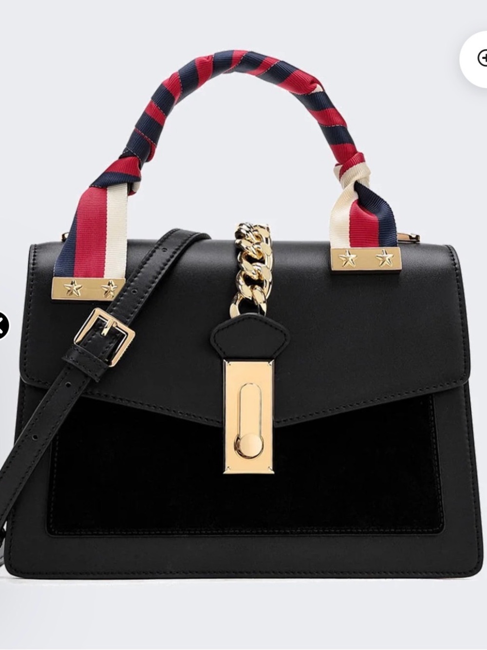 Black Top-Handle Crossbody Bag with Gold Chain Accent